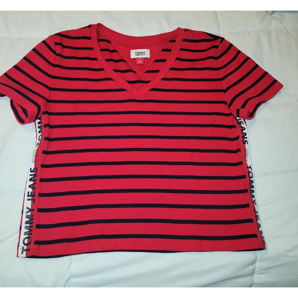 Tommy Hilfger (Tommy Jeans) Women's Red White Navy Striped Crop Top
